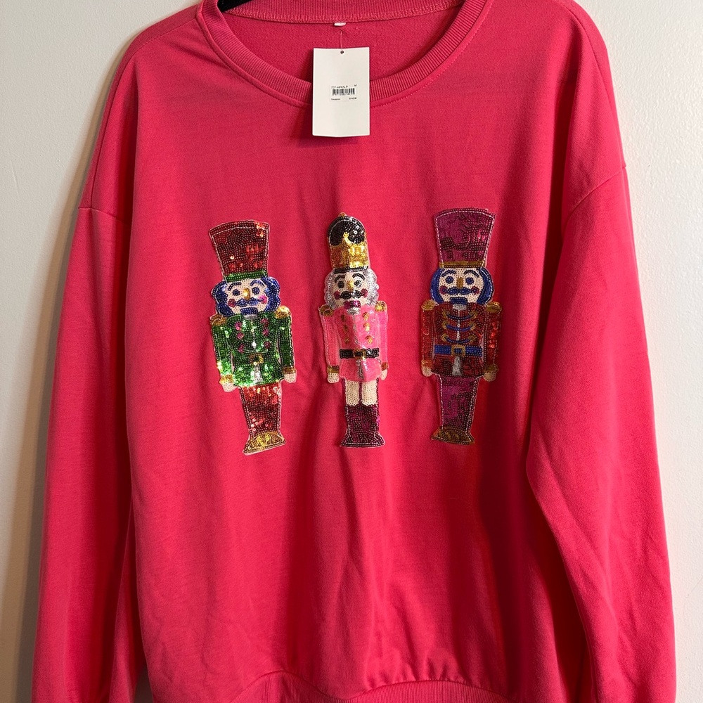 Top It Off Nutcracker Sequin Sweatshirt Pink Over… - image 1